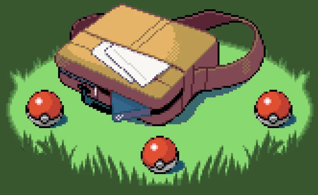 3 pokeballs and bag on ground